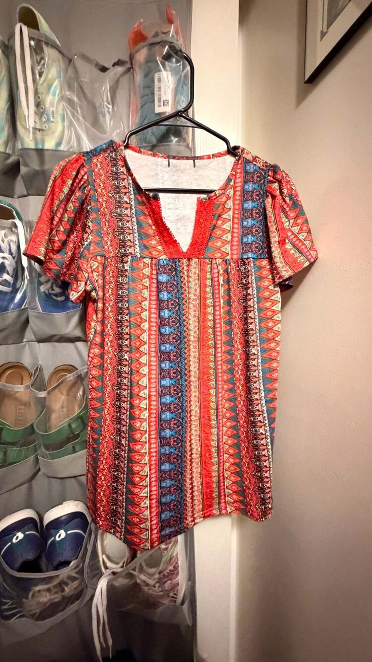 MORESEC Summer Vacation Women's Boho Tribal Print V-Neck Short Sleeve Top